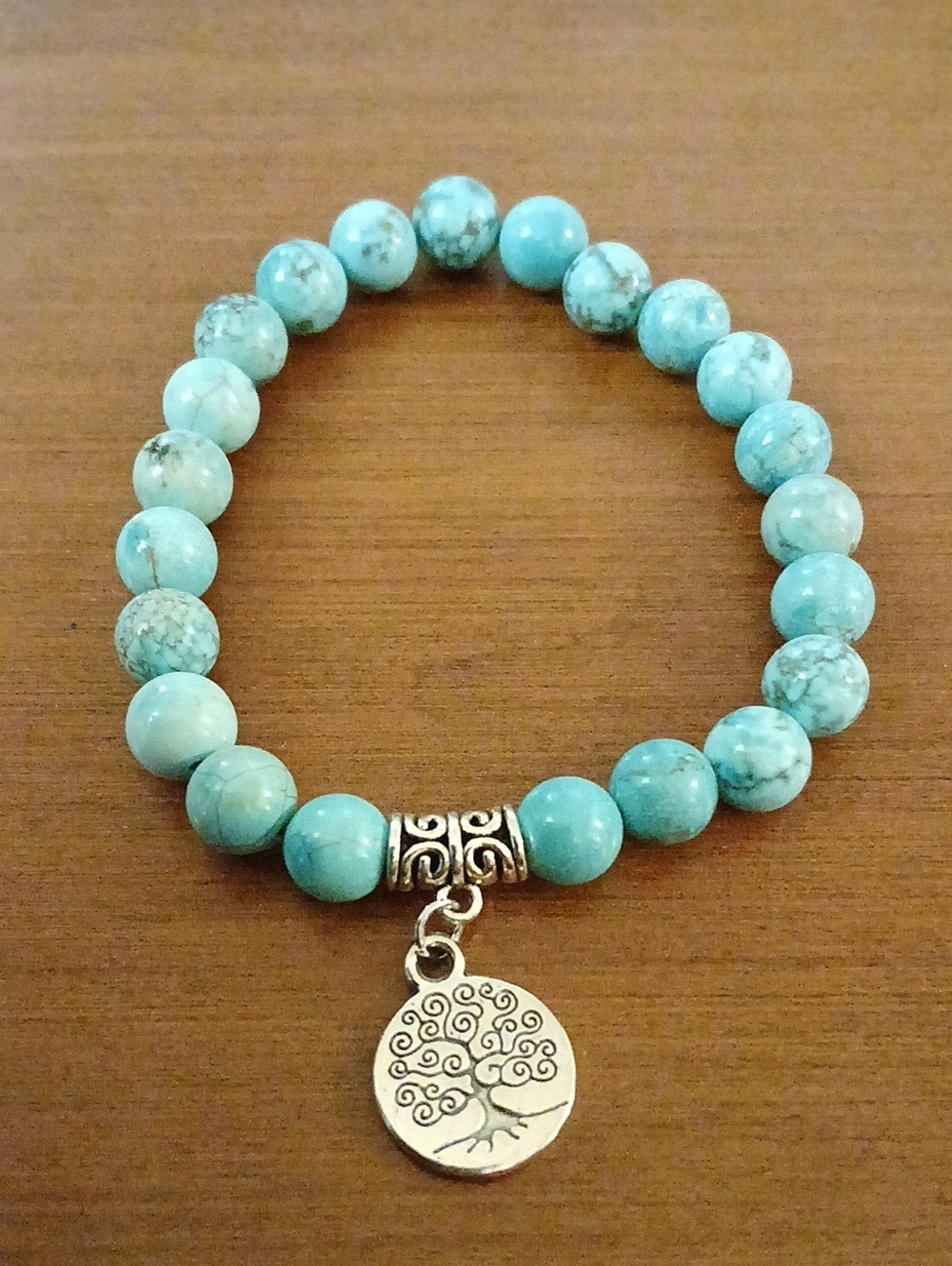Turquoise Beaded Bracelet with Tree of Life Charm